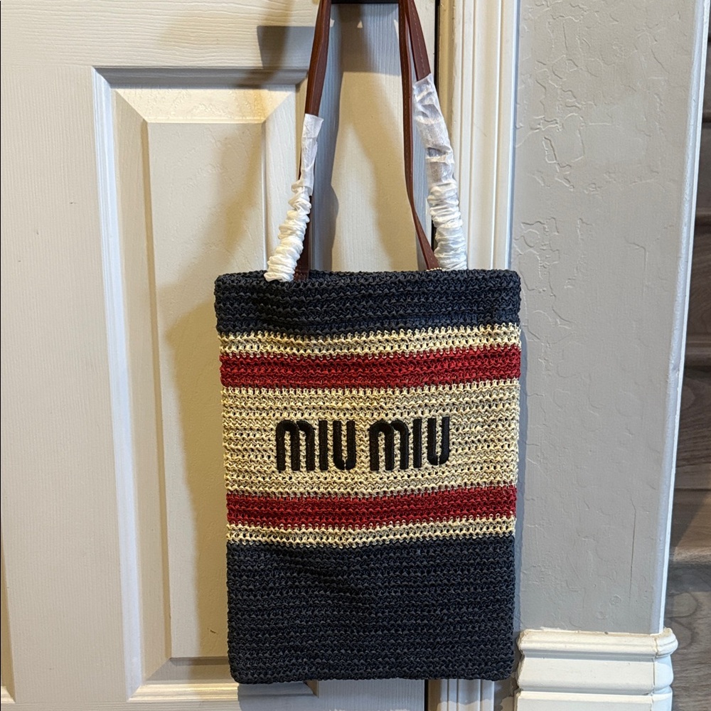 Miu Miu Black and Red Striped Tote
